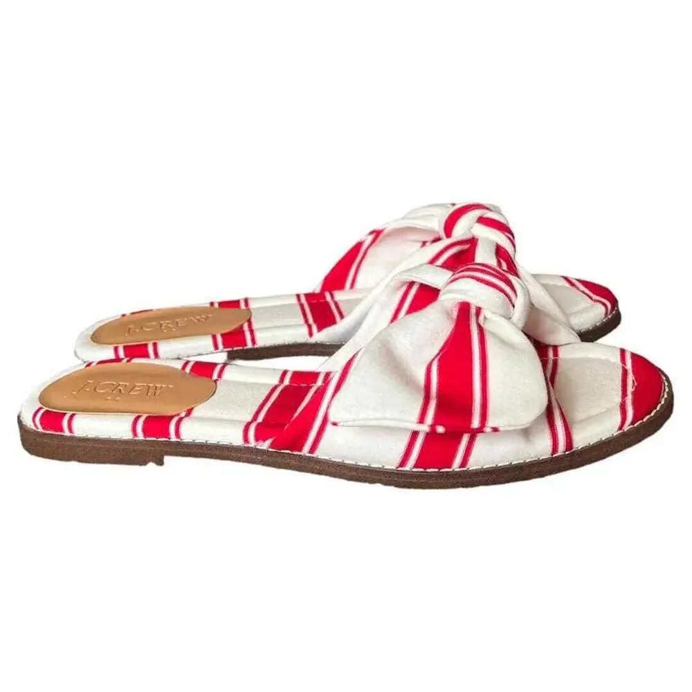 J.Crew Red Ivory Stripe Print Knot Slide Sandals, US7.5